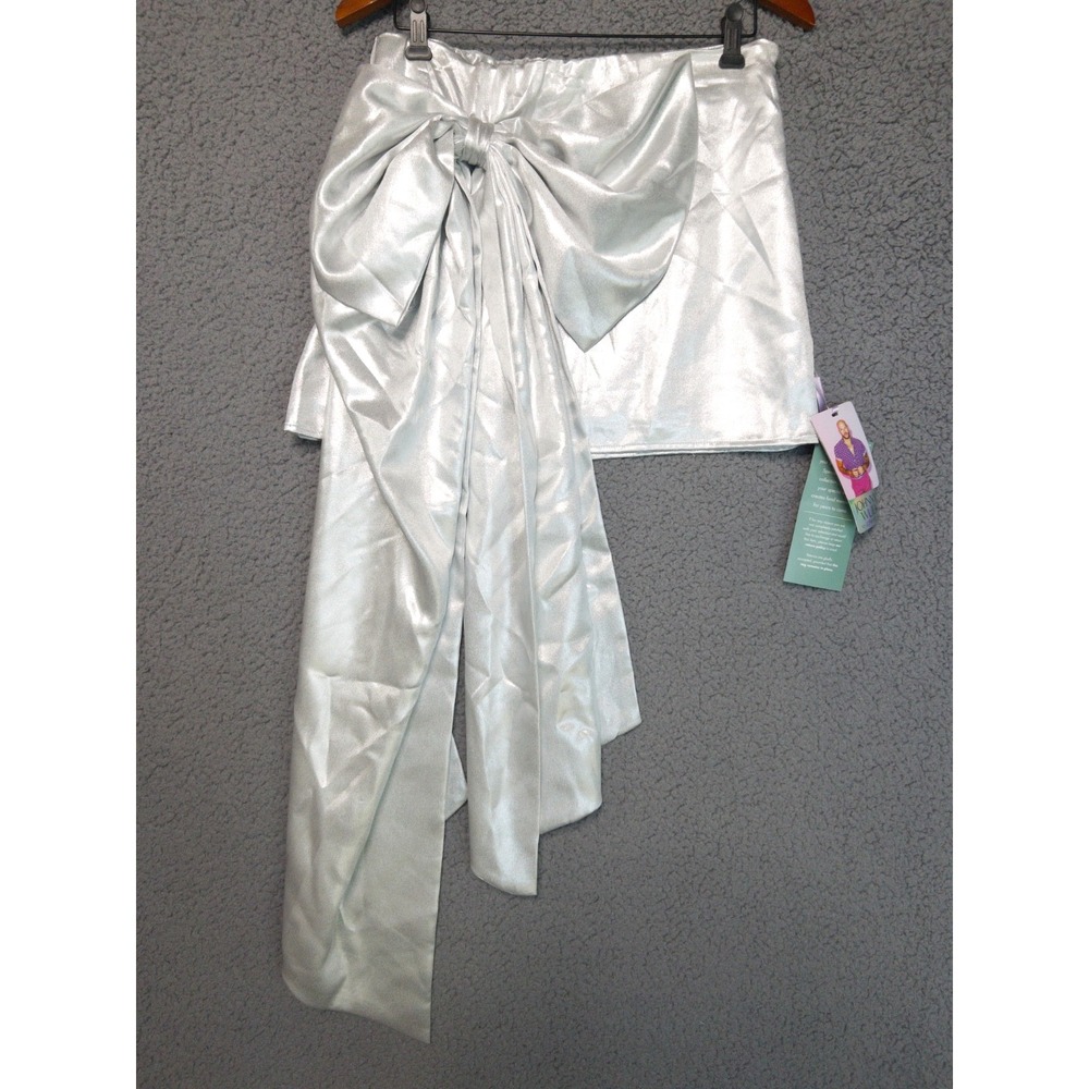 Johnny Wujek Silver Metallic Giant Bow Rave Festival Mini Skirt Women 13 NWT $69 - Picture 2 of 16